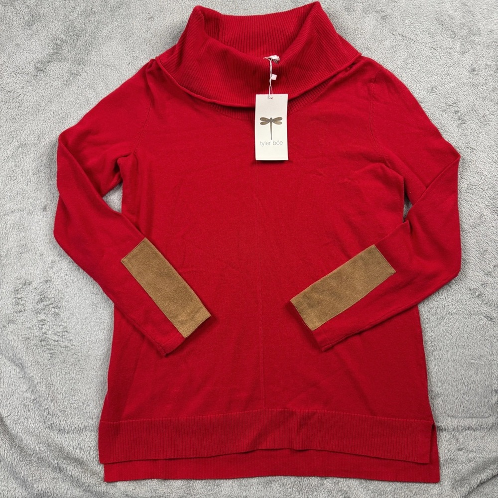 NWT Tyler Boe Scarlet Red Cowl Neck Sweater with Elbow Patches 23018N Womens XS‎